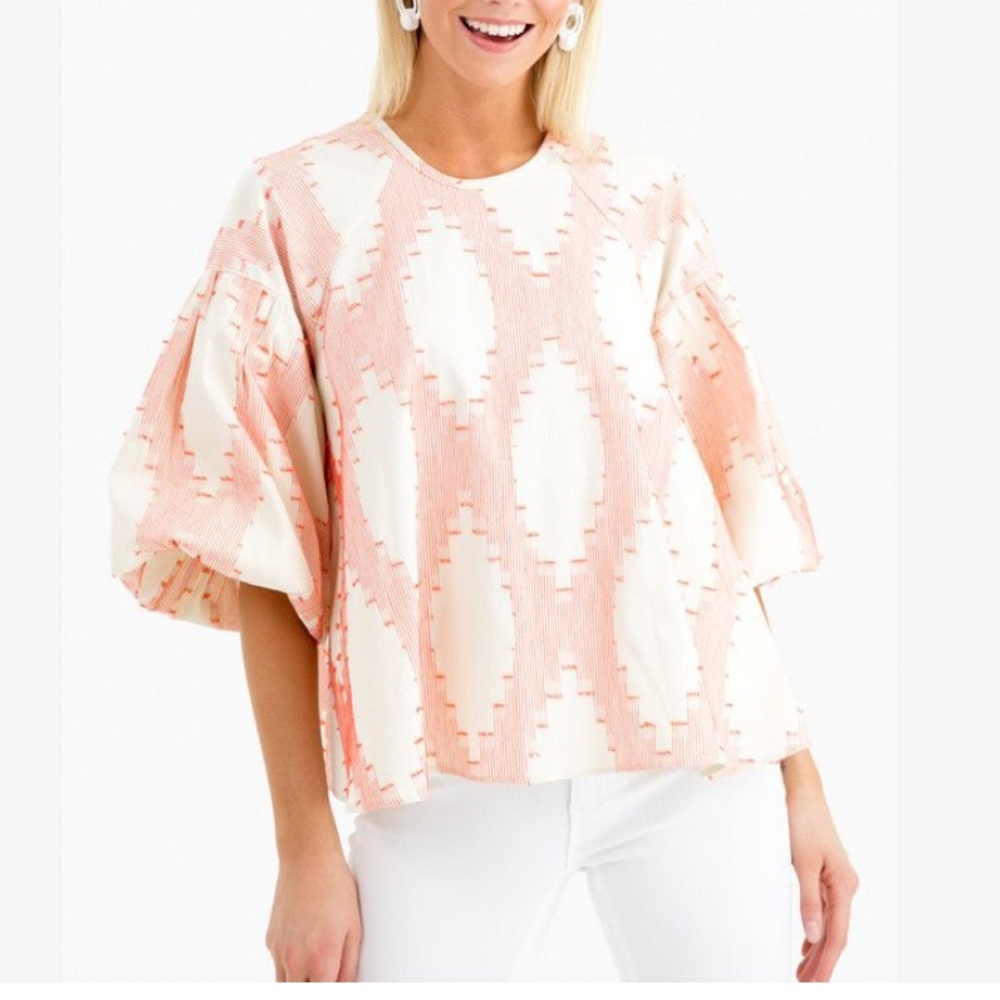 Hunter Bell Blouse Women's Pink and Cream Top Size Small EUC